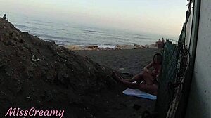 Whoa, flashing my cock to stepdaughter on public beach! She helps me cumshot right there in front of everyone - real risky sex!