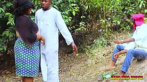 This bbw kings wife gets fucked by two big cock pornstars in the bush with creampie