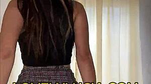 Latina babe does an erotic solo striptease with small tits and clothes ripping off