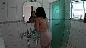 shirley azevedo arrives at the mansion for her first time in a brazilian backstage shower with wet pussy and barefoot feet