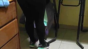 Teasing the maid in leggings with some rough exhibitionist play. Part 1 of the homemade encounter.