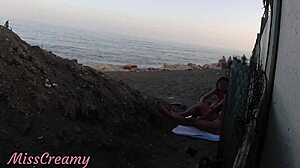 Whoa, flashing my cock to stepdaughter on public beach! She helps me cumshot right there in front of everyone - real risky sex!