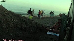 Whoa, flashing my cock to stepdaughter on public beach! She helps me cumshot right there in front of everyone - real risky sex!