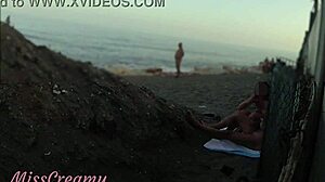 Whoa, flashing my cock to stepdaughter on public beach! She helps me cumshot right there in front of everyone - real risky sex!