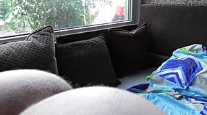 So this guy is just casually licking the hairy ass of a mature woman in femdom style.