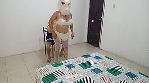 Halloween Surprise with Sexy Bunny in Slutty Lingerie Turns into Passionate Encounter with Stepmother