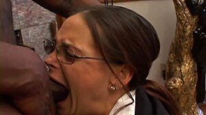 Horny teacher grabs the ebony student's big ass. He pounds her fat bbw body with his monster cock in intense interracial fucking.