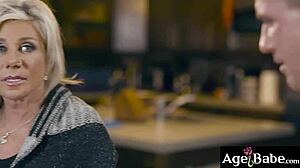 older woman gags on young 18+ guy's wet cock before pounding her mature pussy