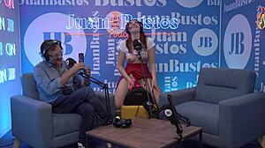 Colombian redhead resists intense orgasm with sybian before shibari session in Juan Bustos podcast.