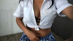 Watch this busty Mexican student flash her fat vagina in skirt!