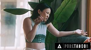 Pure taboo petite 18+ pervert voyeur Lulu Chu caught masturbating peeking at dilf neighbor 😏