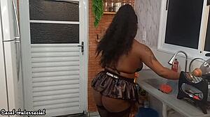 young guy alone with married maid ends up cumming on her face