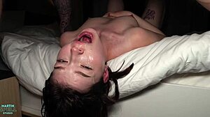 i'm pounding this cute redhead student with shaved pussy in doggystyle on my top floor. she gives deepthroat blowjob then rides rough until cum in mouth swallow.