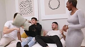 Innocent Ebony Teen 18+ Fulfills Fantasy as Star in Wild Gangbang with Double Penetration and Cum in Mouth