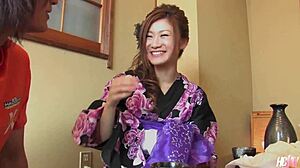 Japanese hostess Ruri Kikukawa takes cock in hairy pussy for creampie proving cum thirsty slut