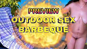 Watch this preview of outdoor sex barbeque with agarabas and olpr! They lick gaping pussy and creampie in public with big natural tits.