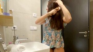 Tattooed Sexy Tight Shaved Pussy Petite 18+ Alia in the Bathroom Takes off Her Panties to Show Her Pussy and Bare Ass