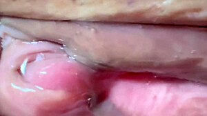 Amateur pink pussy gets wet and licked 106 days after virginity loss. Close-up homemade action shows shaved details.