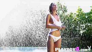 Oh man, this beautiful wet milf Cara Mell is showing off her perfect body in a hot outdoor striptease and posing session