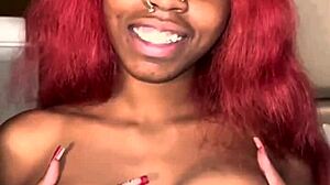 Skinny redhead ebony babe contrasts with mature black roommate while riding huge big black cock in dorm pantyhose