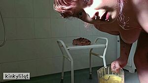 What happens when Kinkylilqt crushes a cake against her backside and then explores herself curiously