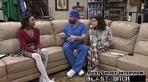 Solana spits out doctor's load, so he fucks her hard blasts cum on tits in hospital scene