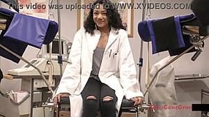 Brunette latina yasmine wood gets petite ass fingered close-up during tampa university entrance physical with orgasm