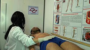 Nurse gets aroused seeing patient erection and starts fingering tight pussy in hospital