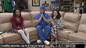 Solana spits out doctor's load, so he fucks her hard blasts cum on tits in hospital scene