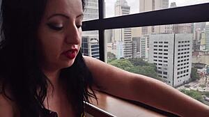 fucking hot stepmom in the window with big ass and outdoor public view