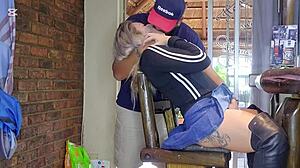 hot blondes always cheat with shaved pussy squirting in jeans at gym