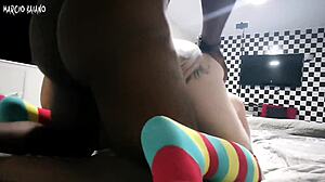 Duas apertadinhas dessas nao e pra qualquer um nao eu tenho muita sorte with interracial blowjob and creampie in bedroom