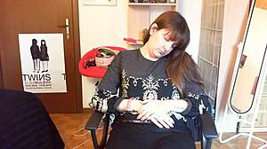 Big Chubby Milf With Natural Tits And Tattoo Pees On Bathroom Floor. Homemade European Fetish Scene