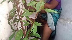 Priyanka gives super blowjob to husband as brunette wife outdoors