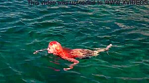 Blue Water And A Naked Girl With Shaved Pussy Wet Skinny Tits In Outdoor Public Flashing