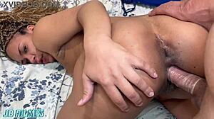 She offers her big clit and shaved pussy in Brazilian style. Fat curves bend over for rough action.