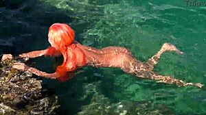 Blue Water And A Naked Girl With Shaved Pussy Wet Skinny Tits In Outdoor Public Flashing