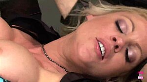 Super hot blonde officer sucks and rides cowgirl in the office