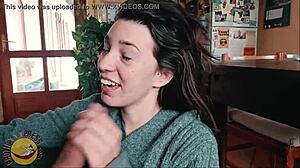 what happens when cute babe gives early morning blowjob with cumshot on valentines breakfast in real life porn