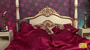 hey, why not fuck with strapon even if we're late? couple of blonde lesbians say