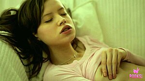 lynn strips naked and rams a glass dildo deep in her dripping cunt