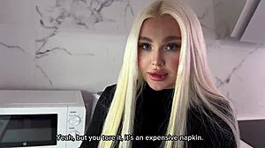 Oh yeah, this sexy blonde in black stockings just loves riding cowgirl with her big tits bouncing, says the amateur russian couple in homemade pov.