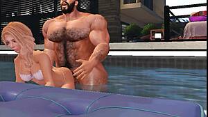 no resisting a man as fine and handsome as cam heyward in blonde group threesome with cum