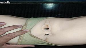 Quick anal fuck with candy in beige panties on desk. Homemade creampie drips from gaping asshole.