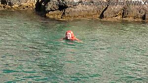 Blue Water And A Naked Girl With Shaved Pussy Wet Skinny Tits In Outdoor Public Flashing