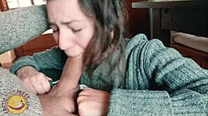 what happens when cute babe gives early morning blowjob with cumshot on valentines breakfast in real life porn