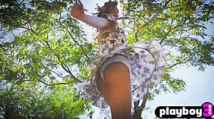 Curved brunette teen Joy Draiki strips lingerie outdoor, showing big ass and pussy... 🔥😍