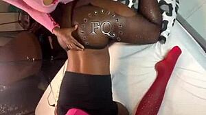 Stepmom and stepdaughters in lesbian threesome with big tits licking pussy and hard strapon fucking!