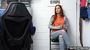 Whoa, Officer Wrex bangs and cums on teen suspect Scarlett's pretty face in the shop! 😏