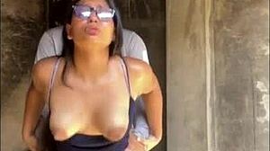 so this guy offers money to a venezuelan girl for public sex and she agrees. they go at it outdoors like crazy with her big natural tits bouncing in jeans.